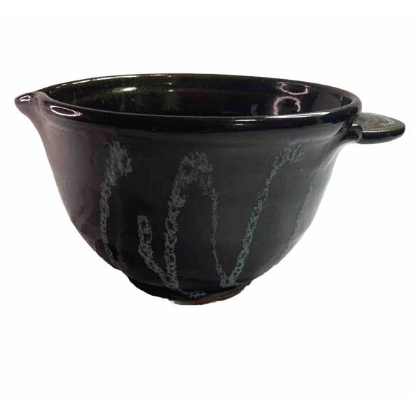 VTG Dough Bowl Studio Pottery Batter Spout Black Blue Signed Boho Whimsygoth 70s - Picture 6 of 15